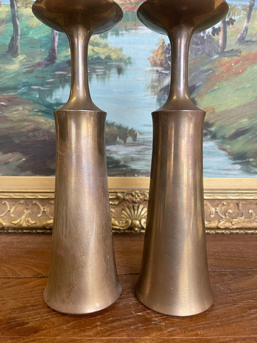 Pair of Mid-Century Modern Brass-Toned Candle Holders by Jens H.Quistgaard for Dansk, Denmark.(Available by online purchase only)