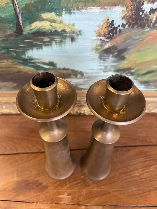 Pair of Mid-Century Modern Brass-Toned Candle Holders by Jens H.Quistgaard for Dansk, Denmark.(Available by online purchase only)