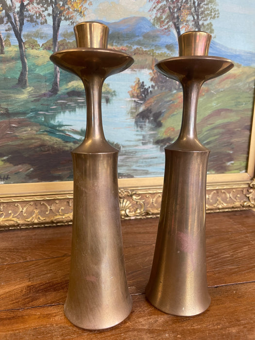 Pair of Mid-Century Modern Brass-Toned Candle Holders by Jens H.Quistgaard for Dansk, Denmark.(Available by online purchase only)