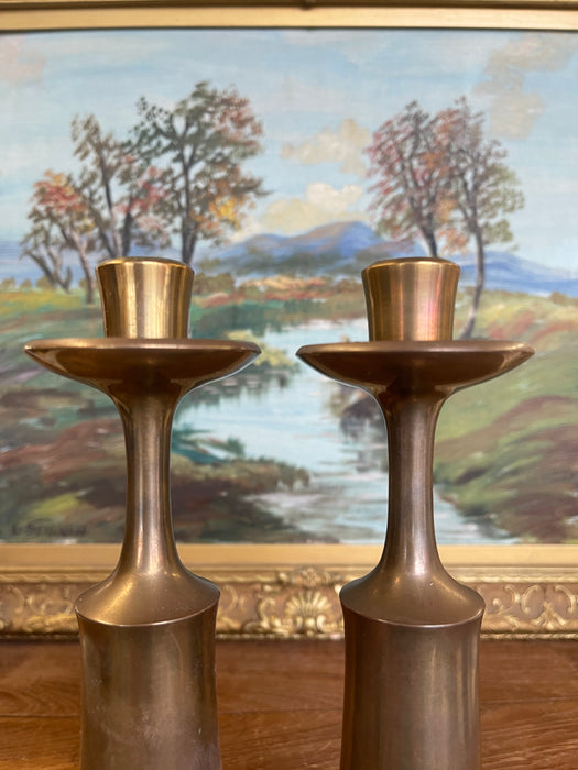 Pair of Mid-Century Modern Brass-Toned Candle Holders by Jens H.Quistgaard for Dansk, Denmark.(Available by online purchase only)