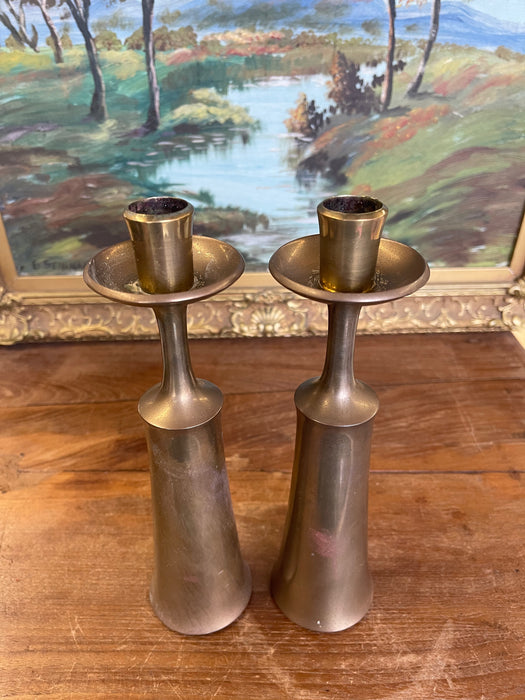 Pair of Mid-Century Modern Brass-Toned Candle Holders by Jens H.Quistgaard for Dansk, Denmark.(Available by online purchase only)