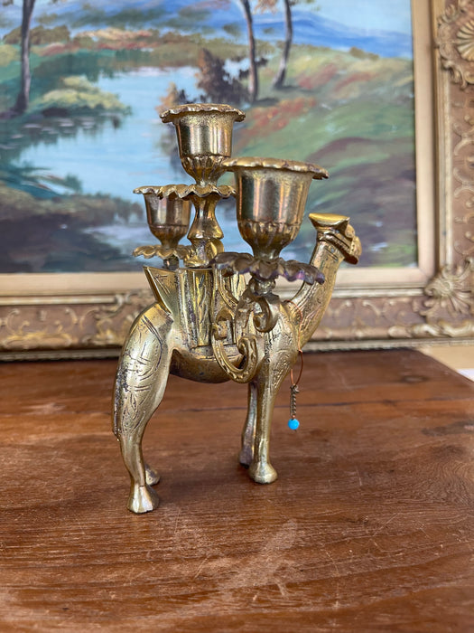 Vintage Brass Toned Camel Figural 3-Light Candelabra(Available by online purchase only)