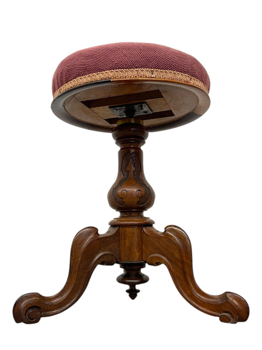 Handmade Adjustable Piano Stool with Floral Needlepoint Seat