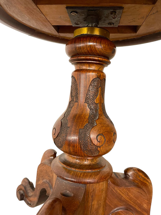 Handmade Adjustable Piano Stool with Floral Needlepoint Seat