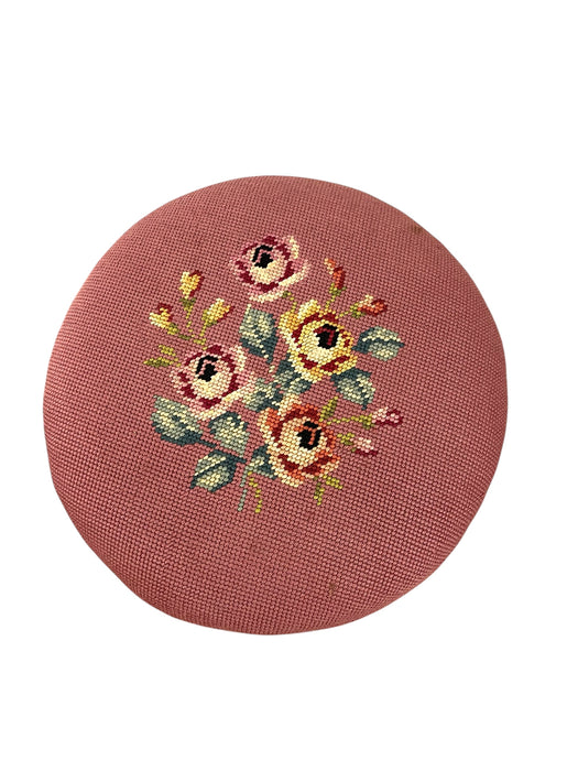 Handmade Adjustable Piano Stool with Floral Needlepoint Seat