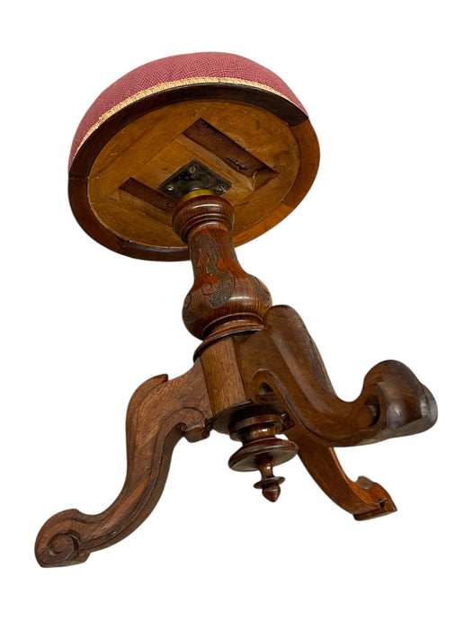 Handmade Adjustable Piano Stool with Floral Needlepoint Seat