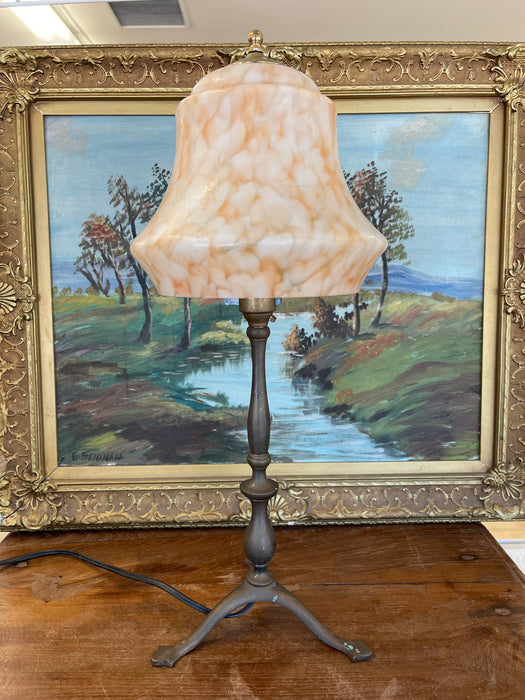 Vintage European Table Lamp with Swirled Glass Shade and Metal Base