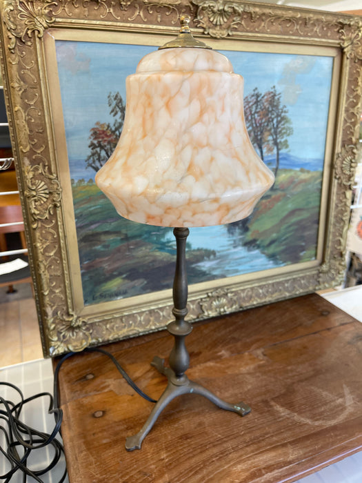 Vintage European Table Lamp with Swirled Glass Shade and Metal Base