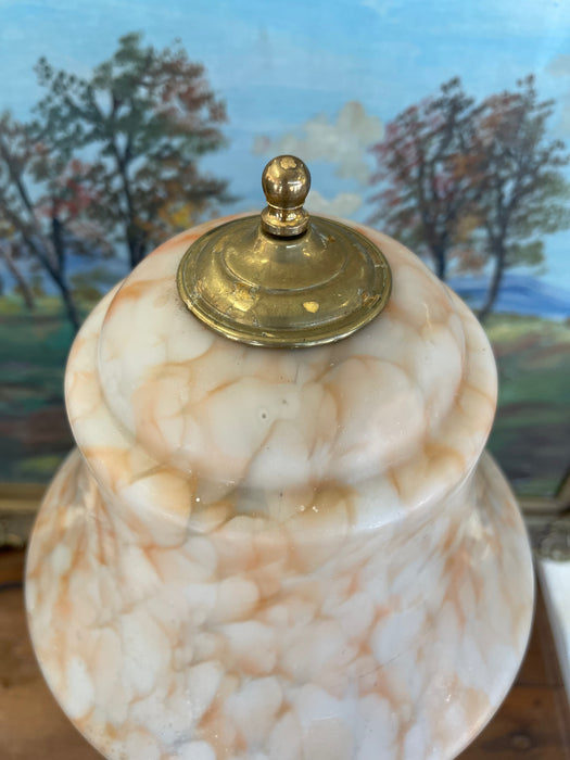 Vintage European Table Lamp with Swirled Glass Shade and Metal Base