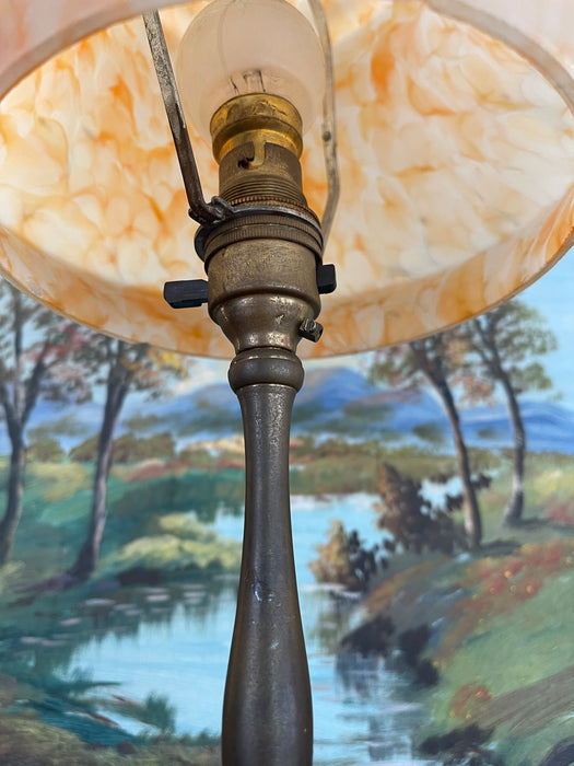 Vintage European Table Lamp with Swirled Glass Shade and Metal Base