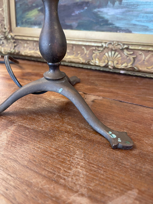 Vintage European Table Lamp with Swirled Glass Shade and Metal Base