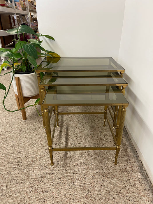 Vintage Mid-Century Modern Smoked Glass Nesting Tables, Set of Three