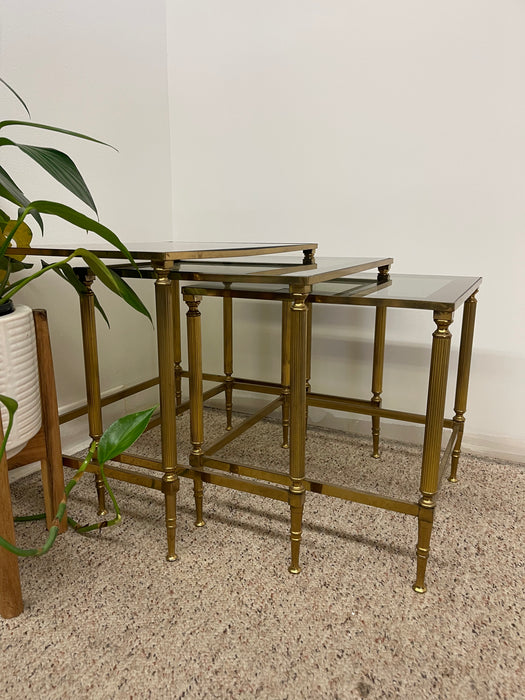 Vintage Mid-Century Modern Smoked Glass Nesting Tables, Set of Three