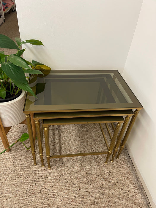 Vintage Mid-Century Modern Smoked Glass Nesting Tables, Set of Three