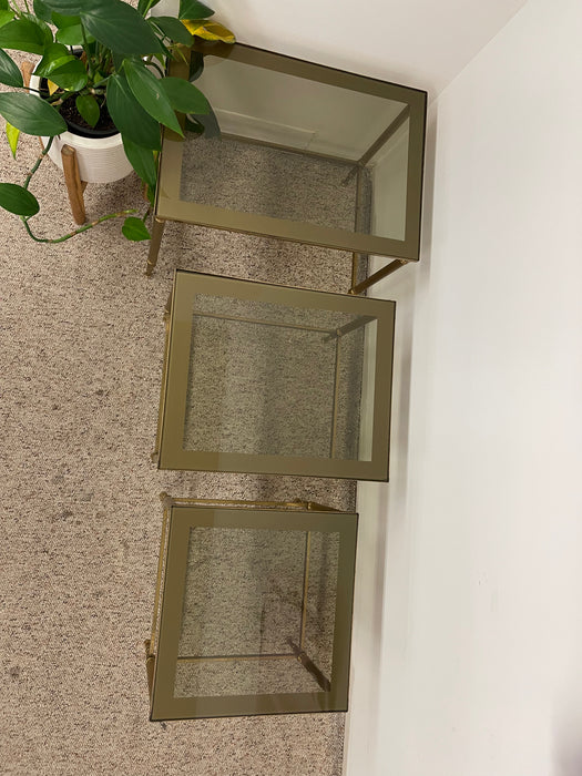 Vintage Mid-Century Modern Smoked Glass Nesting Tables, Set of Three