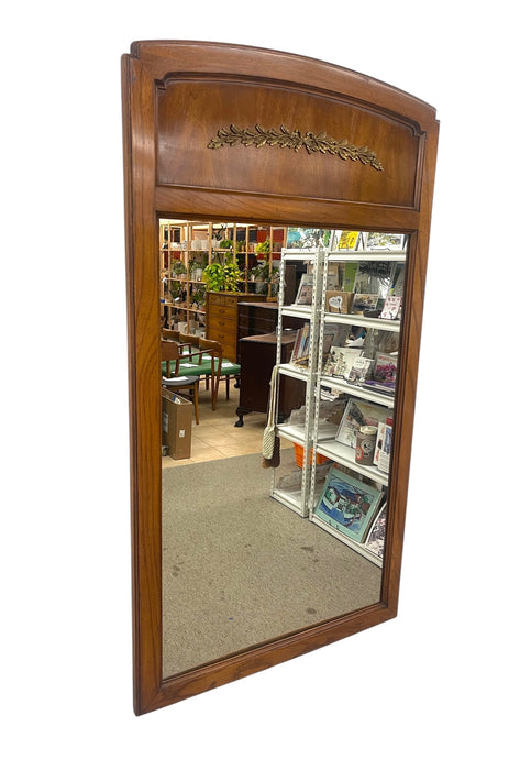 Vintage White Furniture Co. Mirror in Walnut Toned Finish with Brass Toned Laurel Detail