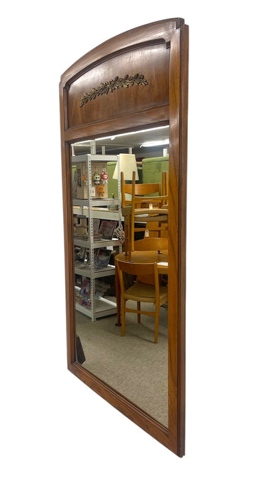 Vintage White Furniture Co. Mirror in Walnut Toned Finish with Brass Toned Laurel Detail