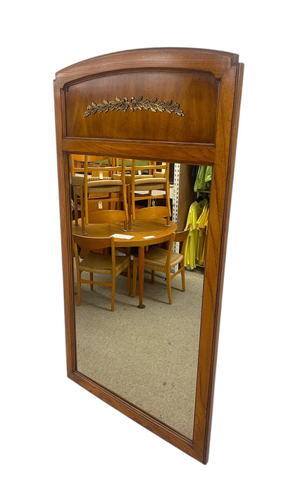 Vintage White Furniture Co. Mirror in Walnut Toned Finish with Brass Toned Laurel Detail