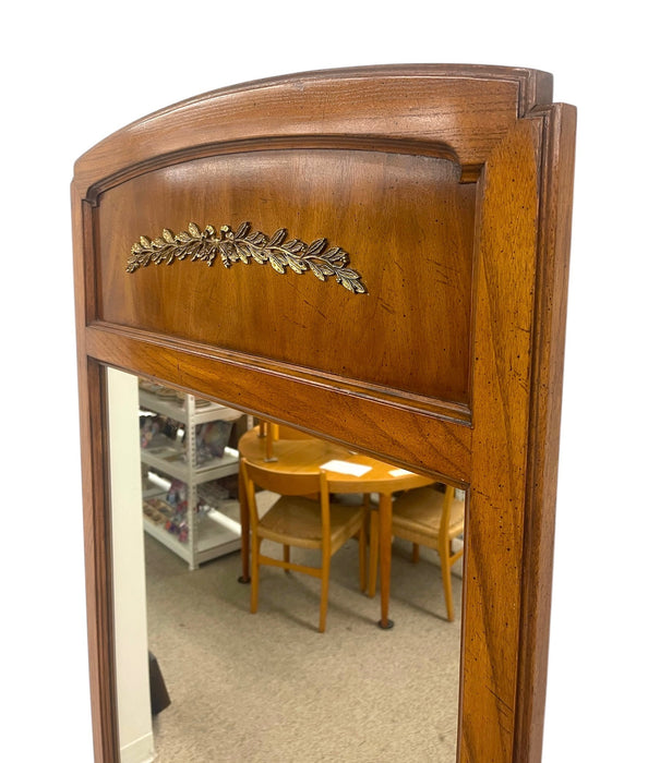 Vintage White Furniture Co. Mirror in Walnut Toned Finish with Brass Toned Laurel Detail