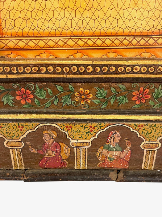 Hand-Painted Indian Mughal-Style Portrait Panel on Wood - Intricately Detailed Decorative Wall Art