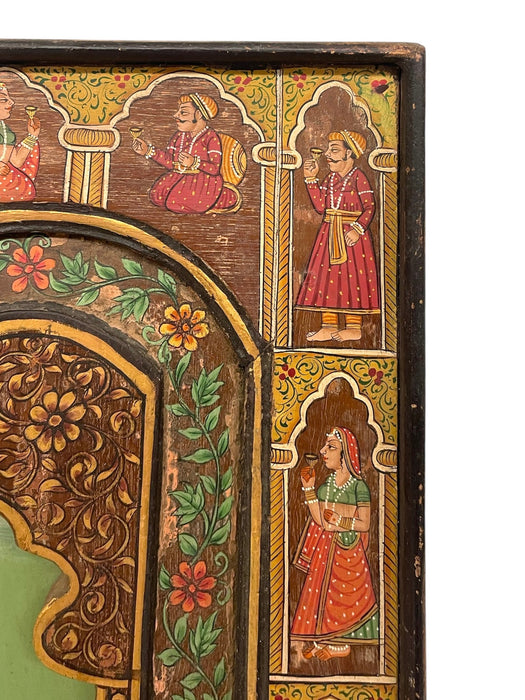 Hand-Painted Indian Mughal-Style Portrait Panel on Wood - Intricately Detailed Decorative Wall Art