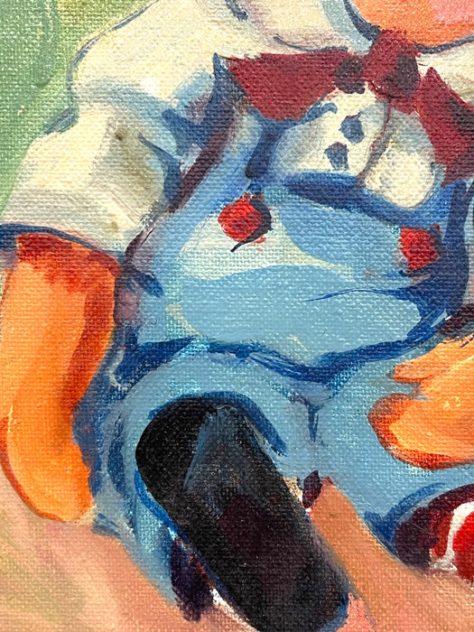 Vintage Raggedy Ann-Style Doll Portrait Painting on Grumbacher Canvas Board, Signed “Hill”