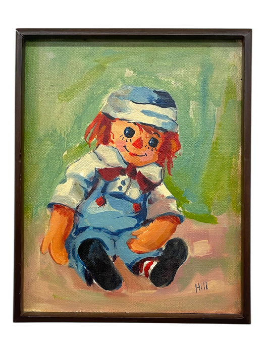 Vintage Raggedy Ann-Style Doll Portrait Painting on Grumbacher Canvas Board, Signed “Hill”