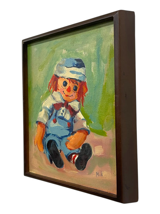 Vintage Raggedy Ann-Style Doll Portrait Painting on Grumbacher Canvas Board, Signed “Hill”