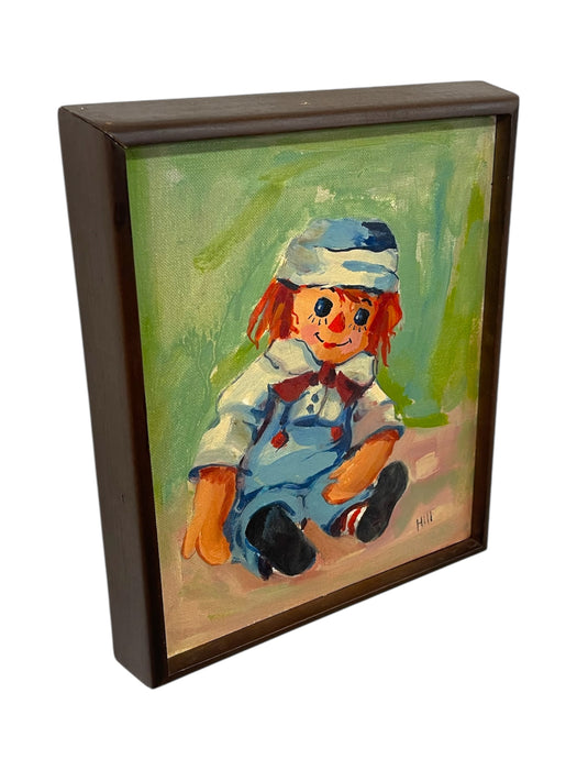Vintage Raggedy Ann-Style Doll Portrait Painting on Grumbacher Canvas Board, Signed “Hill”
