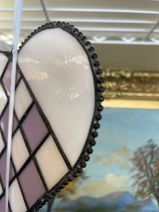 Pair of Vintage Stained Glass Heart Sun Catchers in Lavender and White