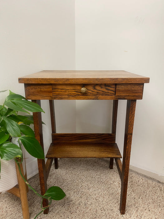 Vintage Mission Style Oak SideTable with Drawer and Lower Shelf, Early 20th Century Craftsman Design