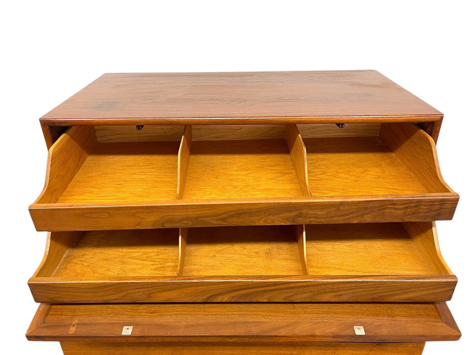 1960s Drexel Genuine Walnut Mid-Century Modern Secretary Chest With Drop-Front Desk and Drawers