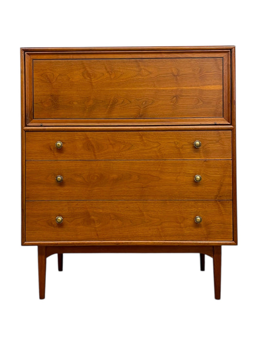 1960s Drexel Genuine Walnut Mid-Century Modern Secretary Chest With Drop-Front Desk and Drawers