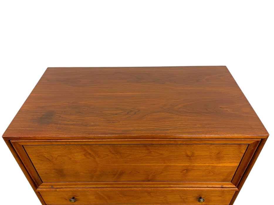 1960s Drexel Genuine Walnut Mid-Century Modern Secretary Chest With Drop-Front Desk and Drawers