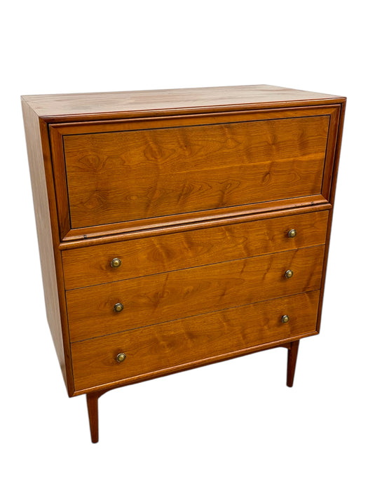 1960s Drexel Genuine Walnut Mid-Century Modern Secretary Chest With Drop-Front Desk and Drawers