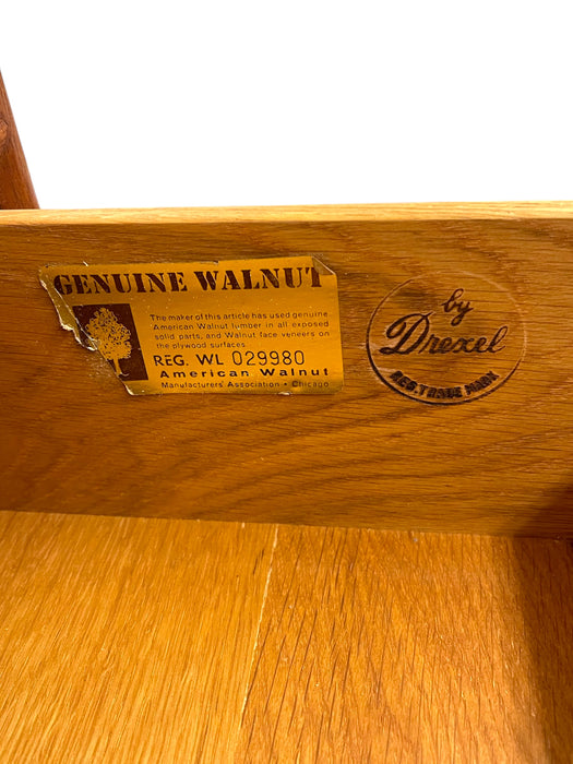 1960s Drexel Genuine Walnut Mid-Century Modern Secretary Chest With Drop-Front Desk and Drawers