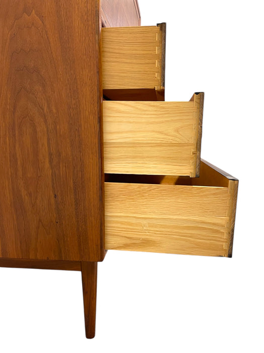 1960s Drexel Genuine Walnut Mid-Century Modern Secretary Chest With Drop-Front Desk and Drawers