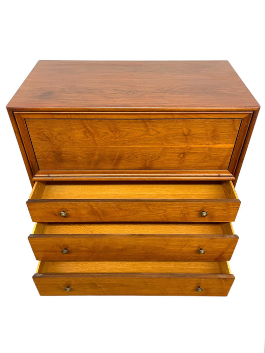 1960s Drexel Genuine Walnut Mid-Century Modern Secretary Chest With Drop-Front Desk and Drawers
