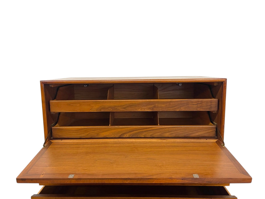1960s Drexel Genuine Walnut Mid-Century Modern Secretary Chest With Drop-Front Desk and Drawers