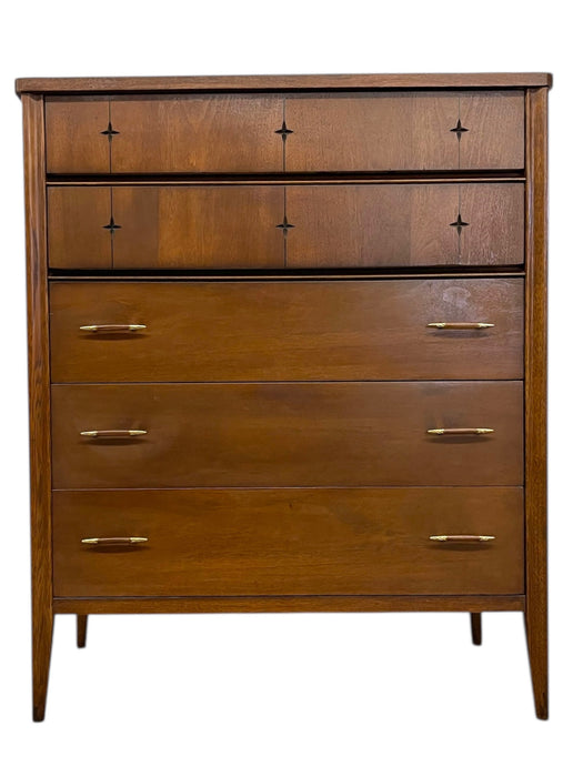 1960s Broyhill Premier “Saga" Highboy Dresser - Mid-Century Modern Chest with Starburst Carvings