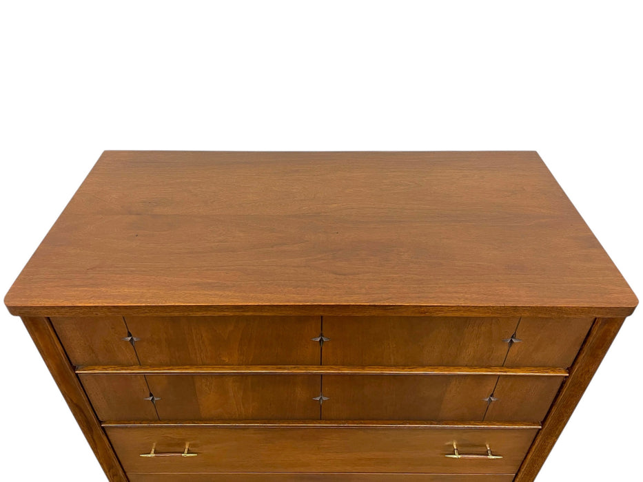 1960s Broyhill Premier “Saga" Highboy Dresser - Mid-Century Modern Chest with Starburst Carvings