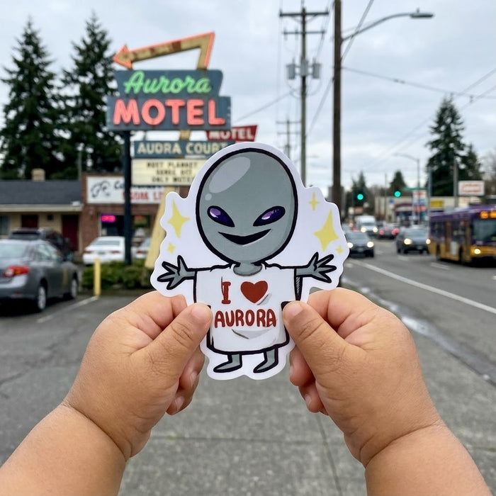 "I Heart Aurora" Alien Die-Cut Sticker