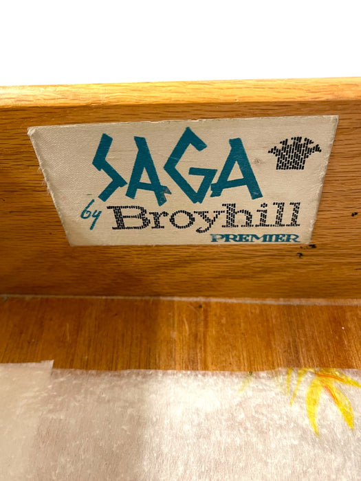 1960s Broyhill Saga Mid-Century Modern Bedroom Set - 6-Drawer Dresser & Highboy Chest with Starburst Carvings