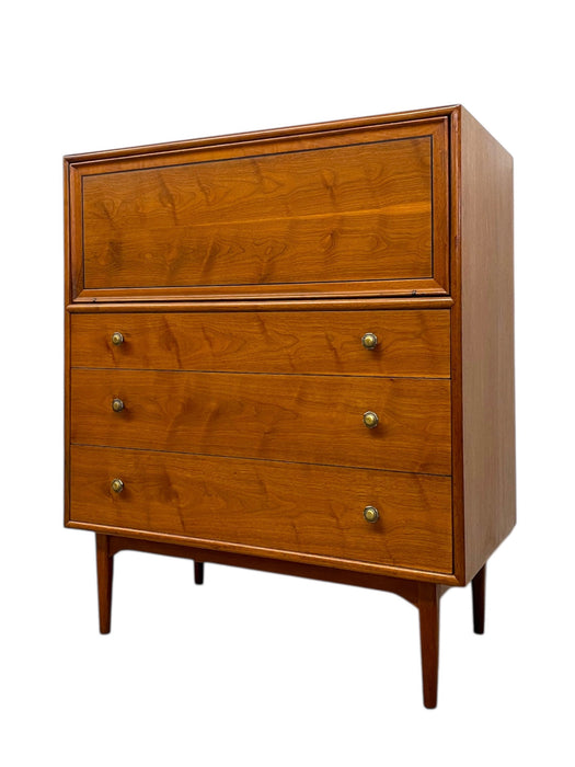1960s Broyhill Saga Mid-Century Modern Bedroom Set - 6-Drawer Dresser & Highboy Chest with Starburst Carvings