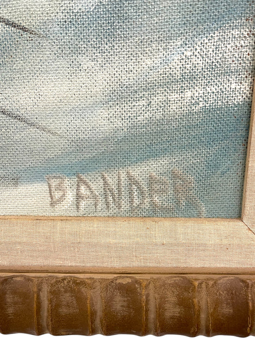 Vintage Mid-Century Modern Figurative Painting "Girl in Blue" Signed Bander