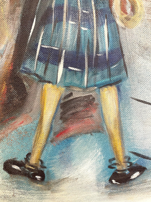 Vintage Mid-Century Modern Figurative Painting "Girl in Blue" Signed Bander