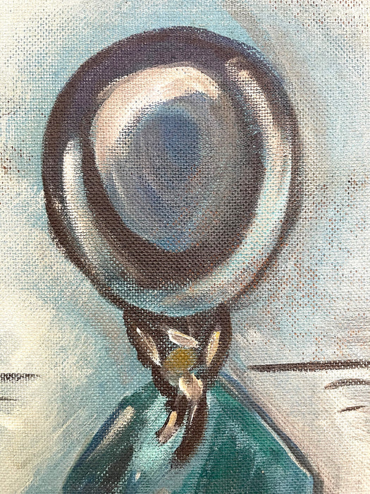 Vintage Mid-Century Modern Figurative Painting "Girl in Blue" Signed Bander