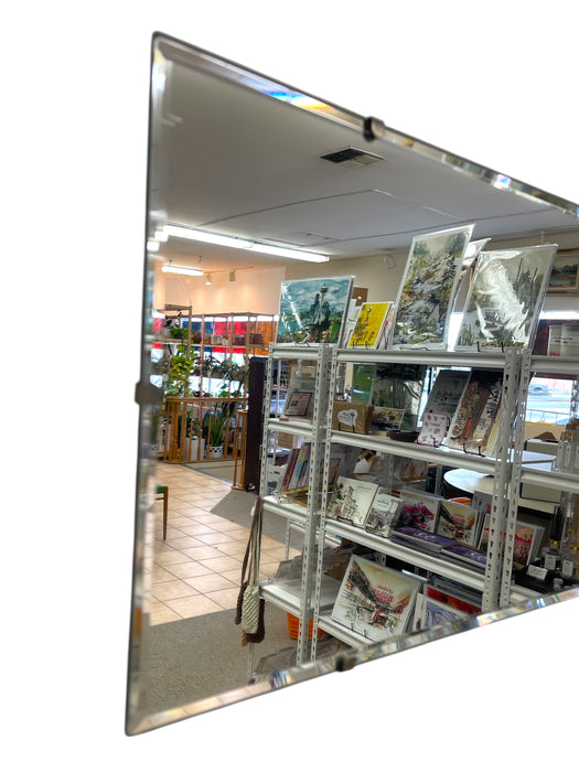 Vintage Mid-Century Modern Rectangular Mirror with Beveled Edge and Metal Clips