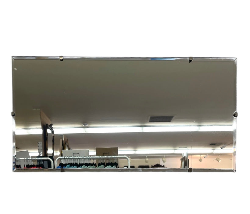 Vintage Mid-Century Modern Rectangular Mirror with Beveled Edge and Metal Clips