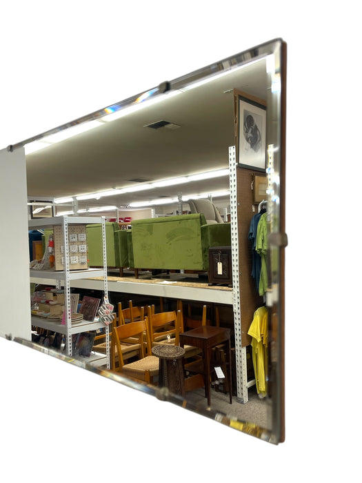 Vintage Mid-Century Modern Rectangular Mirror with Beveled Edge and Metal Clips